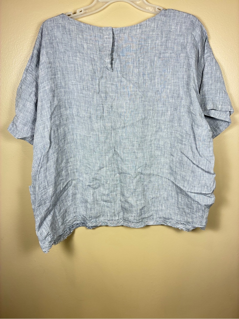 Eileen Fisher Organic Linen Blue Yarn Dyed Chambray Blouse - Picture 9 of 11